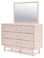 Wistenpine Twin Upholstered Panel Headboard with Mirrored Dresser