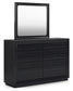 Londer California King Panel Bed with Mirrored Dresser and Chest