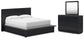 Londer California King Panel Bed with Mirrored Dresser