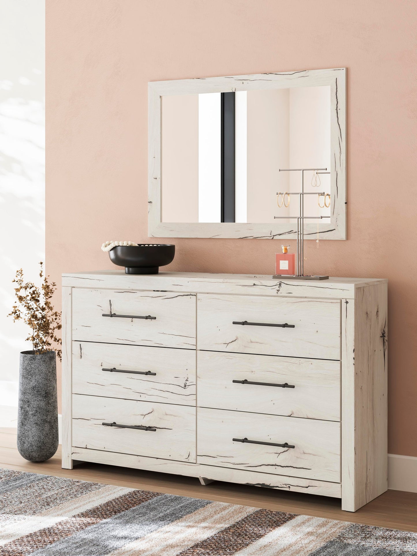Lawroy King Panel Bed with Storage, Dresser, Mirror, Chest and Nightstand