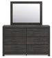 Delmorta Full Panel Storage Bed, Dresser and Mirror