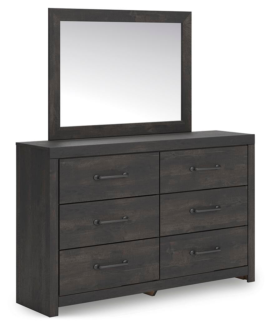 Delmorta Full Panel Storage Bed, Dresser, Mirror, Chest and Nightstand