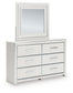 Birmonton Queen Upholstered Bed, Dresser and Mirror