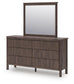 Cadmori King Upholstered Panel Bed, Dresser and Mirror