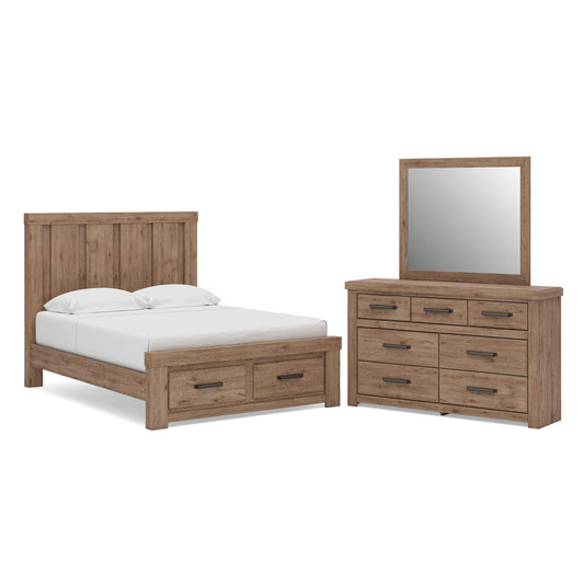Garistyn Queen Panel Storage Bed, Dresser and Mirror