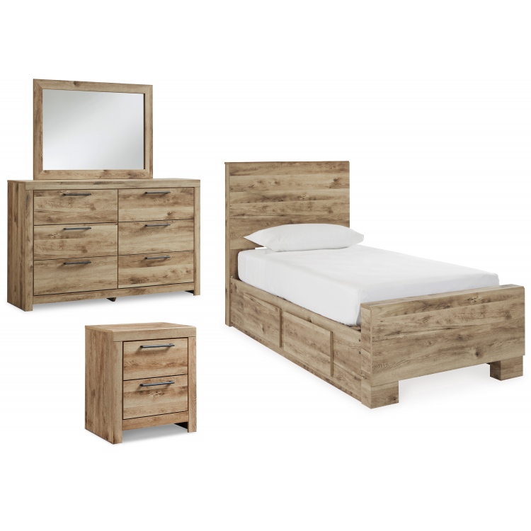 Hyanna - 4pc Twin Panel Bedroom Set with 1 Side Storage
