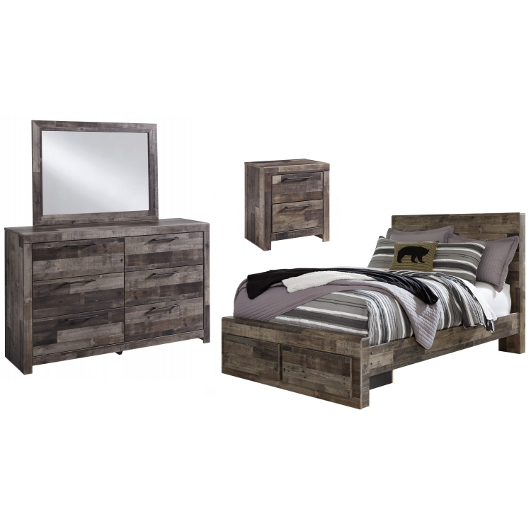 Derekson 4pc Full Panel Bed Set w/Footboard Storage