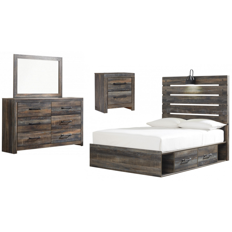 Drystan 4pc Full Panel Bed Set with 4 Storage Drawers