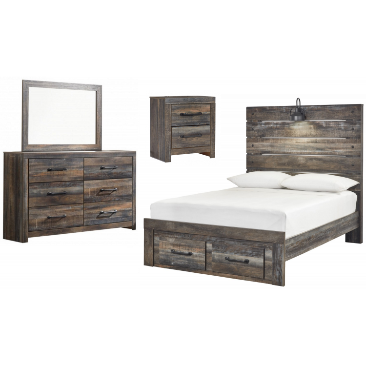 Drystan 4pc Full Panel Bed Set with 2 Storage Drawers