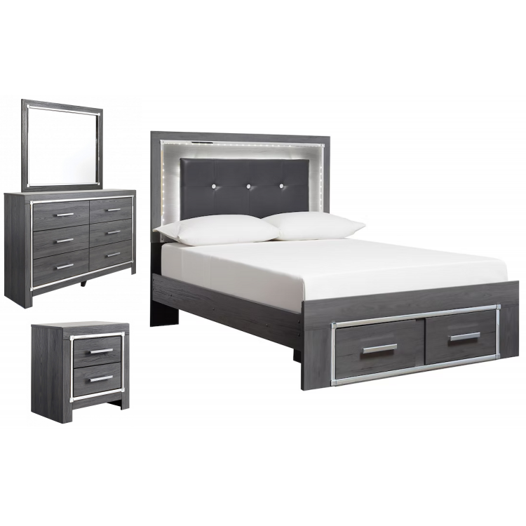 Lodanna 4pc Full Panel Bed Set with 2 Storage Drawers