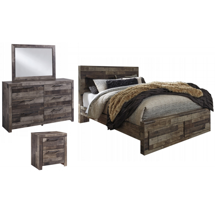 Derekson 4pc Queen Panel Bed Set w/Footboard Storage
