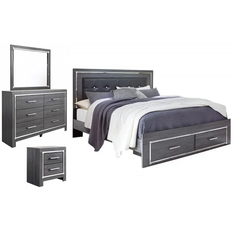 Lodanna 4pc King Panel Bed Set with 2 Storage Drawers