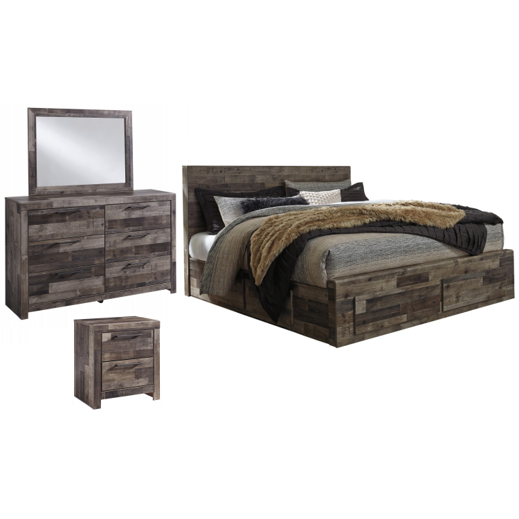 Derekson - 4pc King Panel Bed Set w/6 Storage Drawers