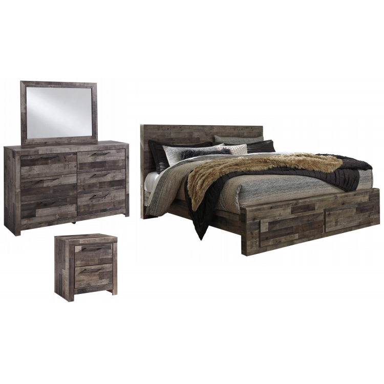 Derekson 4pc King Panel Bed Set w/Footboard Drawers