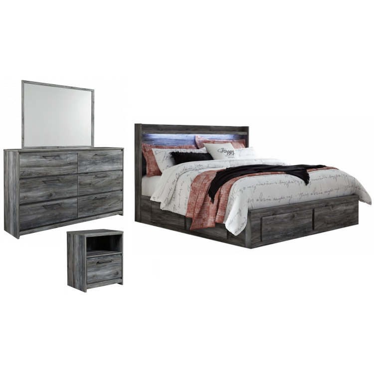 Baystorm 4pc King Panel Bed Set w 4 Storage Drawers