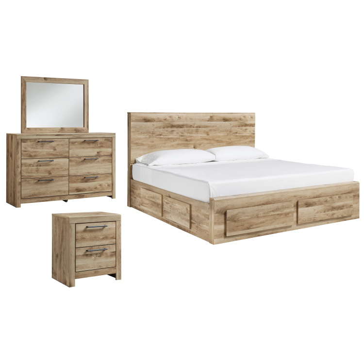 Hyanna 4pc King Panel Bedroom with 4 Drawers Set