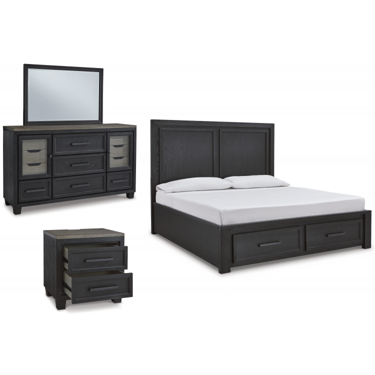 Foyland 4pc King Panel Storage Bedroom Set